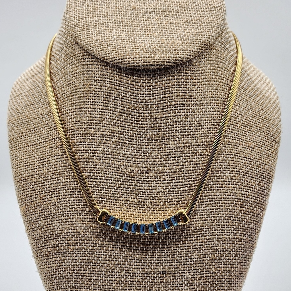 Vintage Christian Dior Gold Plated With Blue Crystal Choker Necklace